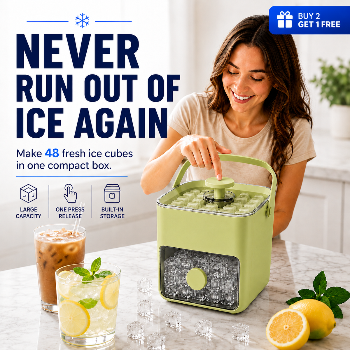 Make 48 Fresh Ice Cubes At Once β Release Them Instantly With One Simple Press
