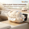 TacnnVzm™ Cozy Cloud Tissue Dispenser, Cute Bear Car Tissue Holder for Air Vent & Console, Soft-Touch Travel Tissue Box Cover, Easy-Reach Napkin Organizer for Car, SUV, Truck, Office Desk & Road Trips