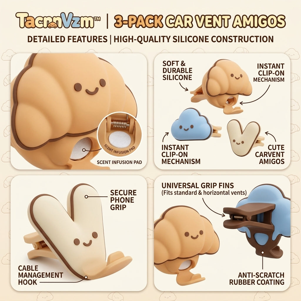 TacnnVzm™ 3-Pack Car Vent Amigos Cute Silicone Air Vent Clips, Car Air Freshener & Dashboard Vent Organizer, Instant Clip-On Car Interior Accessories, Soft Durable Auto Vent Decorations for Cars, SUVs, Trucks