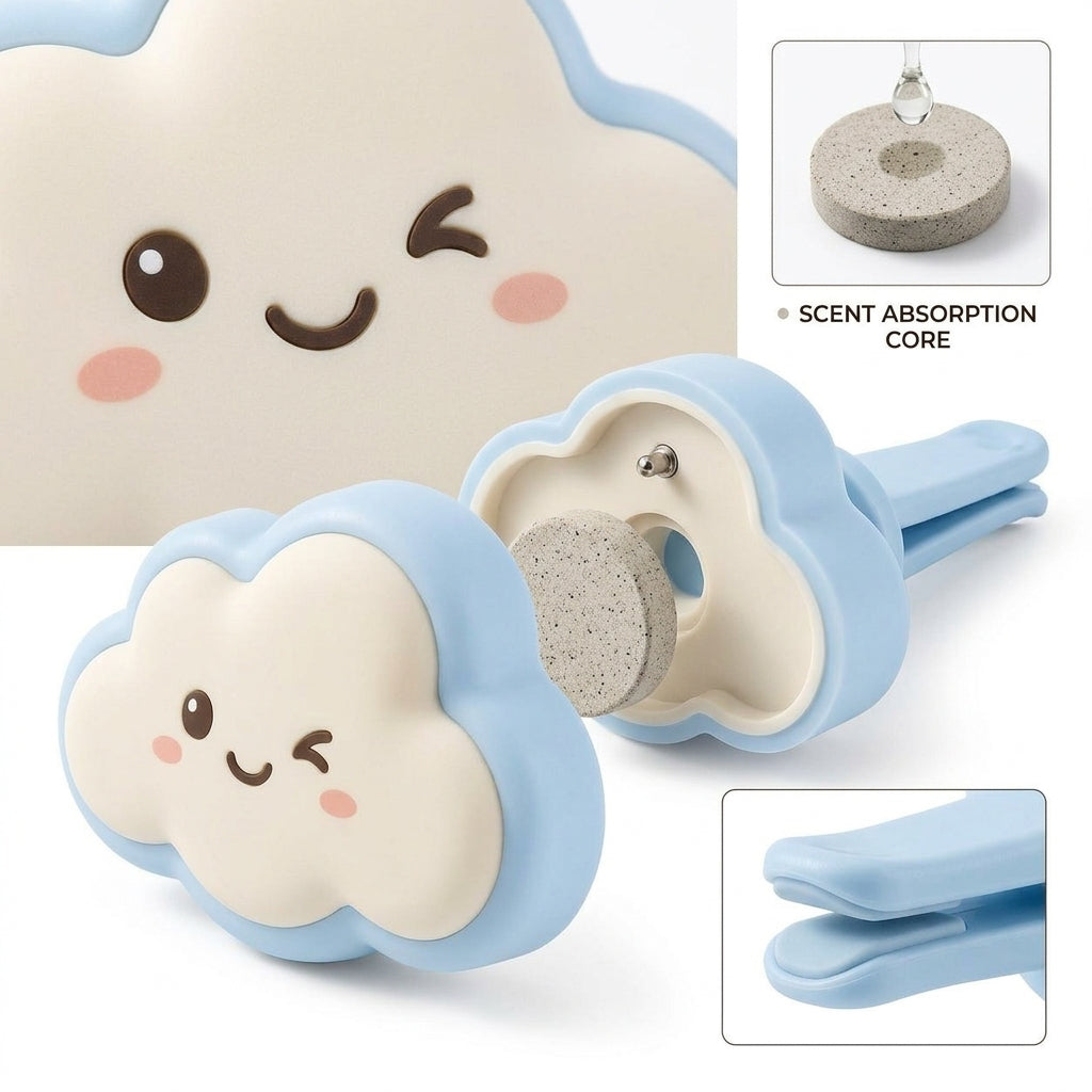 TacnnVzm™ Cute Cloud Car Air Freshener Vent Clip, Scent-Boosting Auto Fragrance Diffuser, Soft Silicone Car Vent Decor, Long-Lasting Car Freshener Clip for Women, Men, Daily Commute, Road Trips & Car Interior Accessories