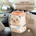 TacnnVzm™ Cute Bear Car Trash Can with Lid, Hanging Back Seat Garbage Bin, Soft Silicone Car Organizer, Clip-On Vehicle Wastebasket for Tissues, Wipes, Snack Wrappers & Travel Essentials