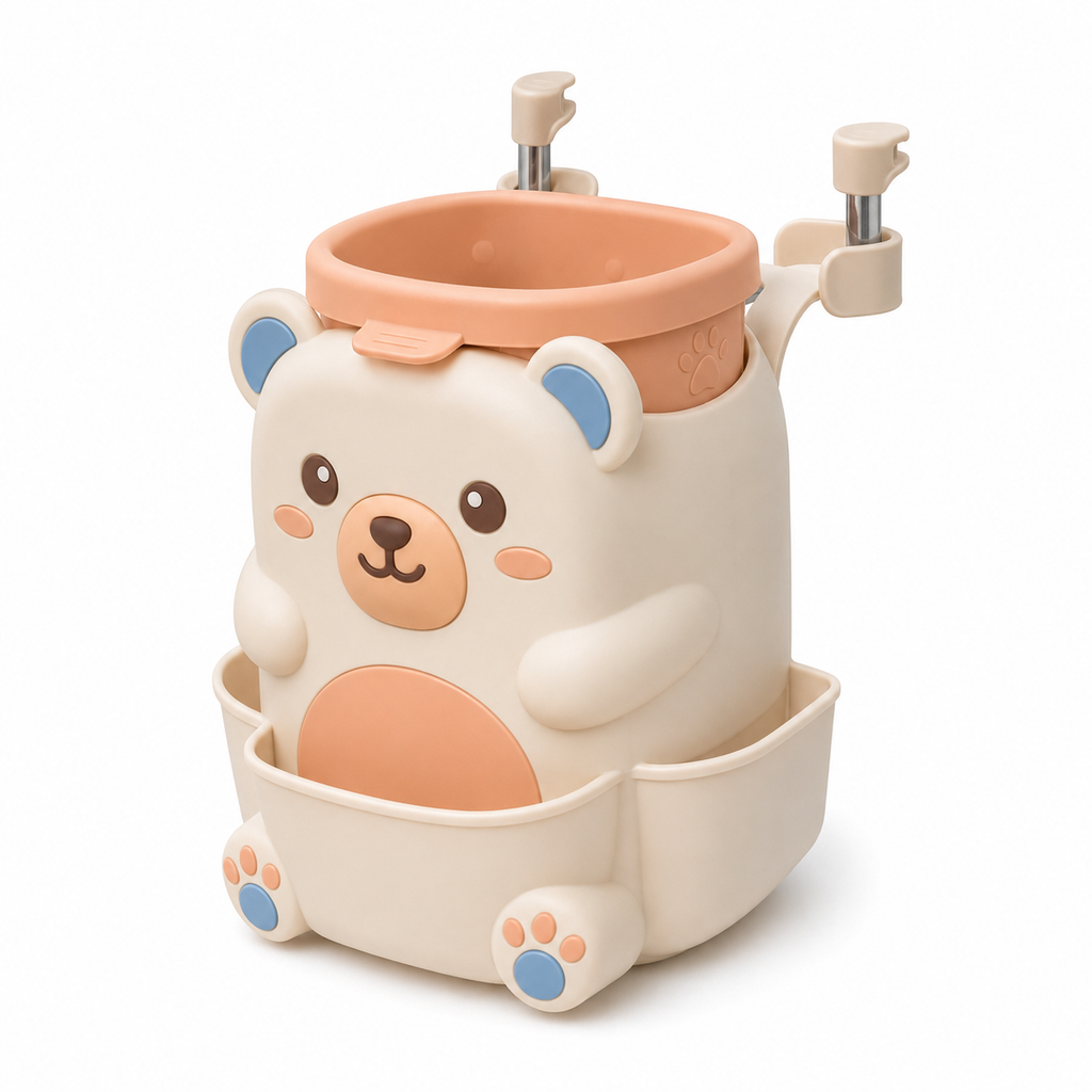 TacnnVzm™ Cute Bear Car Trash Can with Lid, Hanging Back Seat Garbage Bin, Soft Silicone Car Organizer, Clip-On Vehicle Wastebasket for Tissues, Wipes, Snack Wrappers & Travel Essentials