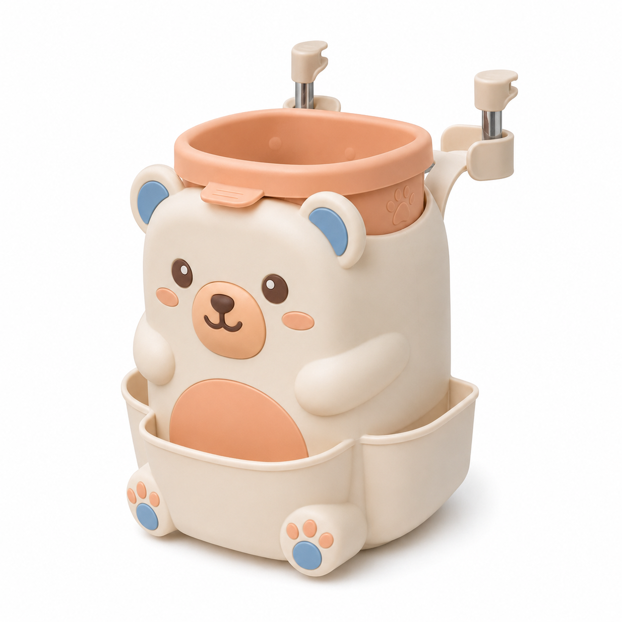 TacnnVzm™ Cute Bear Car Trash Can with Lid, Hanging Back Seat Garbage Bin, Soft Silicone Car Organizer, Clip-On Vehicle Wastebasket for Tissues, Wipes, Snack Wrappers & Travel Essentials
