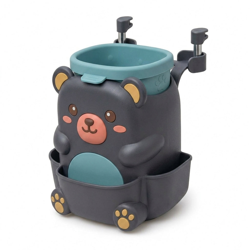 TacnnVzm™ Cute Bear Car Trash Can with Lid, Hanging Back Seat Garbage Bin, Soft Silicone Car Organizer, Clip-On Vehicle Wastebasket for Tissues, Wipes, Snack Wrappers & Travel Essentials