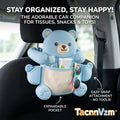 TacnnVzm™ Cute Bear Car Seat Organizer, Car Back Seat Storage Pocket, Kids Travel Organizer for Tissues, Snacks, Toys, Sunglasses & Small Essentials, Easy-Snap Car Seat Back Hanging Organizer