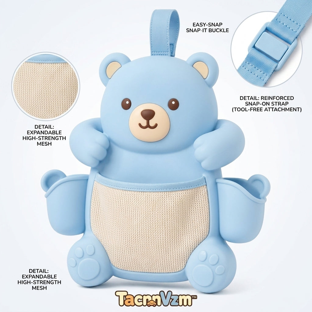 TacnnVzm™ Cute Bear Car Seat Organizer, Car Back Seat Storage Pocket, Kids Travel Organizer for Tissues, Snacks, Toys, Sunglasses & Small Essentials, Easy-Snap Car Seat Back Hanging Organizer
