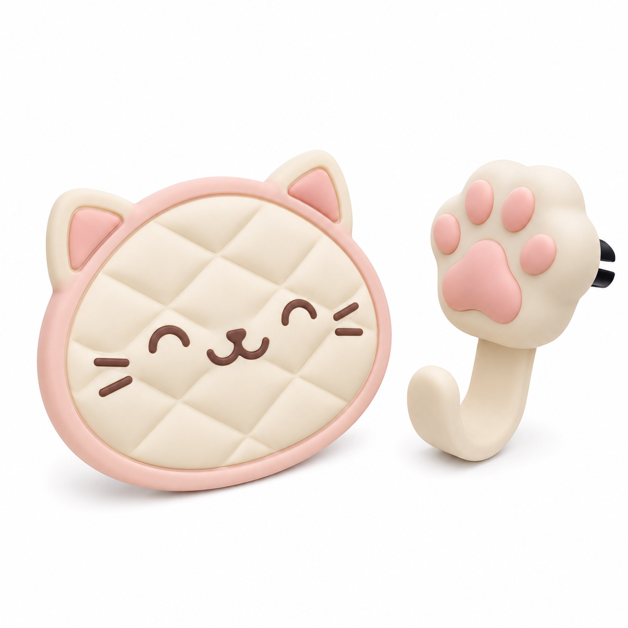 TacnnVzm™ Cozy Cat Car Duo - Cute Cat Cup Holder Insert & Paw Print Air Vent Hook, Soft Silicone Car Interior Accessories, Universal Fit Dashboard Decor, Kawaii Auto Charm for Women, Teens, Cat Lovers