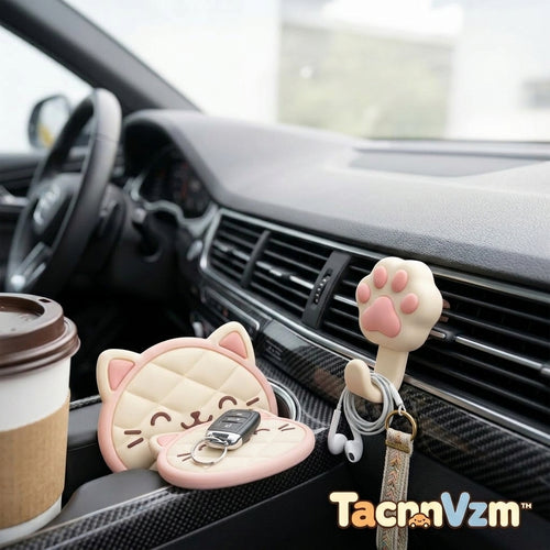 TacnnVzm™ Cozy Cat Car Duo - Cute Cat Cup Holder Insert & Paw Print Air Vent Hook, Soft Silicone Car Interior Accessories, Universal Fit Dashboard Decor, Kawaii Auto Charm for Women, Teens, Cat Lovers