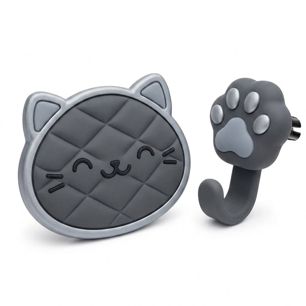 TacnnVzm™ Cozy Cat Car Duo - Cute Cat Cup Holder Insert & Paw Print Air Vent Hook, Soft Silicone Car Interior Accessories, Universal Fit Dashboard Decor, Kawaii Auto Charm for Women, Teens, Cat Lovers